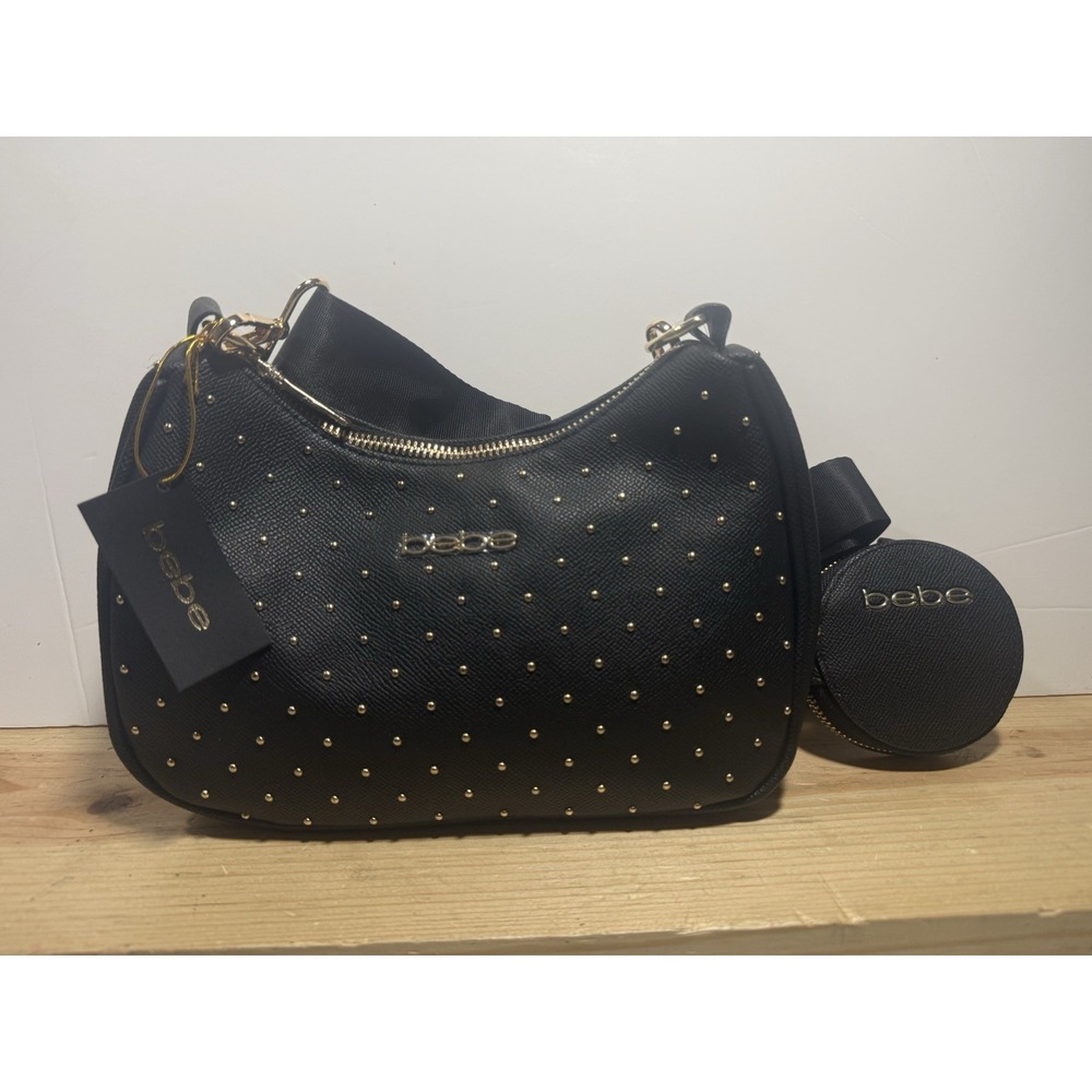 bebe Sagan Studded Crossbody Bag with Coin Pouch Black NWT